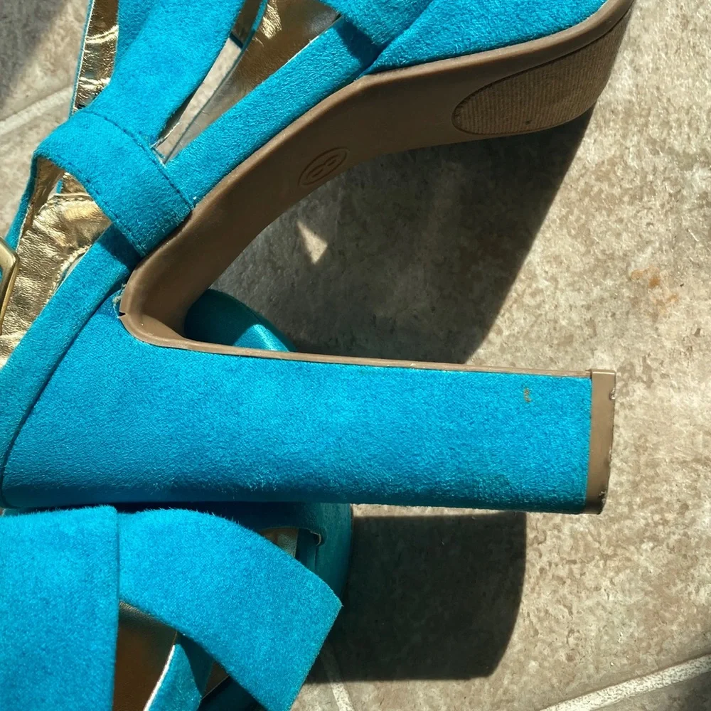 Mossino Turquoise Suede Platform Sandals Heels Size 8 - Picture 12 of 16